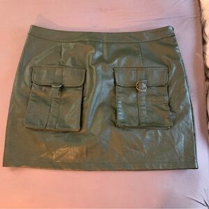 PRETTYLITTLETHING olive green faux leather cargo skirt